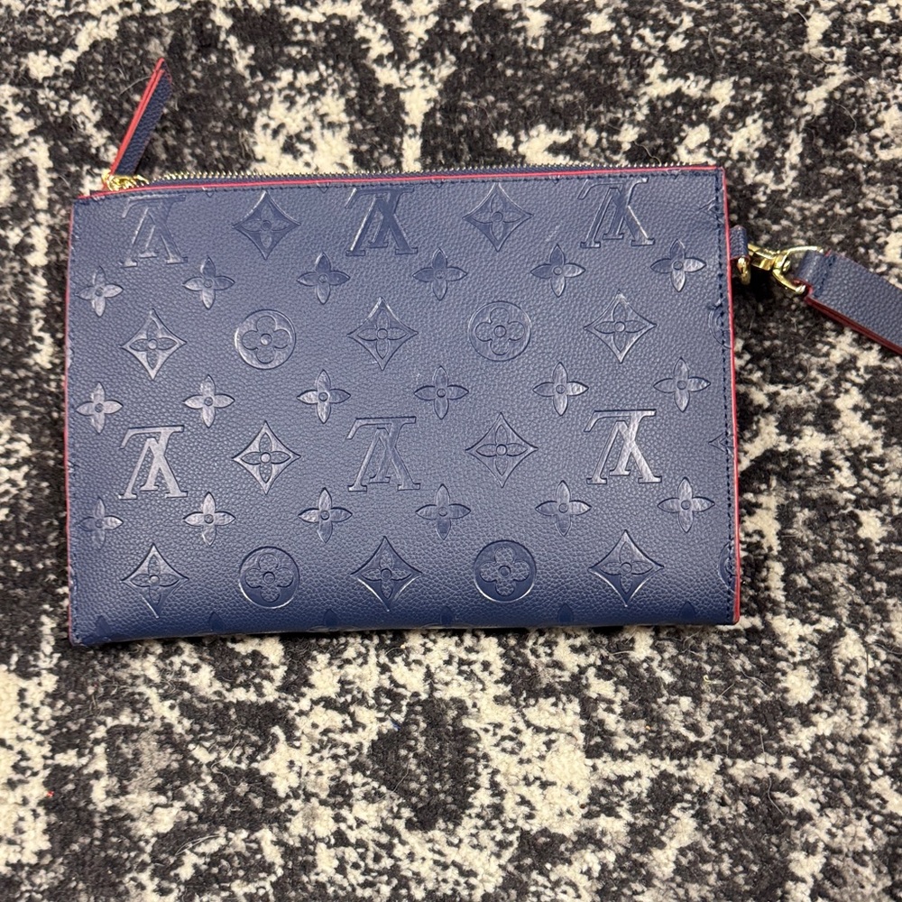 Navy Monogram Wristlet with Red Interior and Gold Accents - Picture 7 of 12